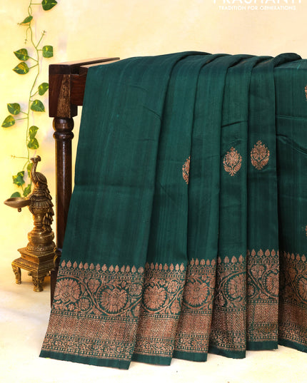 Banarasi raw silk saree dark green with thread & zari woven buttas and woven border