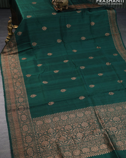 Banarasi raw silk saree dark green with thread & zari woven buttas and woven border