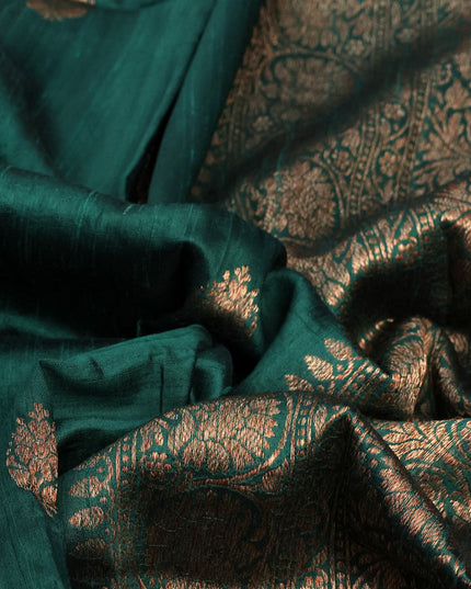 Banarasi raw silk saree dark green with thread & zari woven buttas and woven border