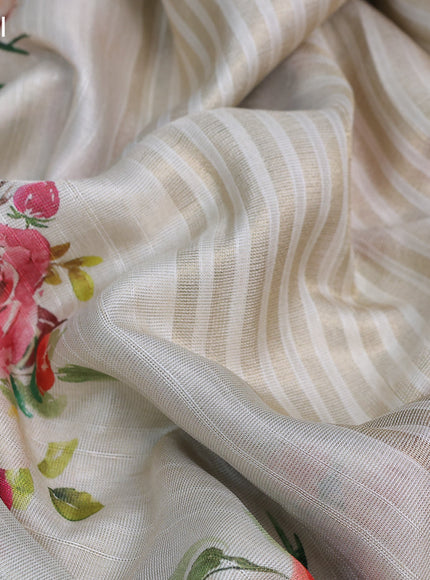 Semi matka tissue saree cream with floral digital prints and zari woven border