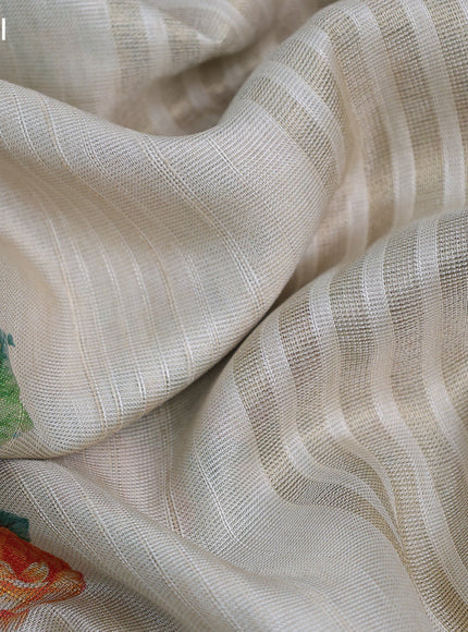 Semi matka tissue saree cream with floral digital prints and zari woven border