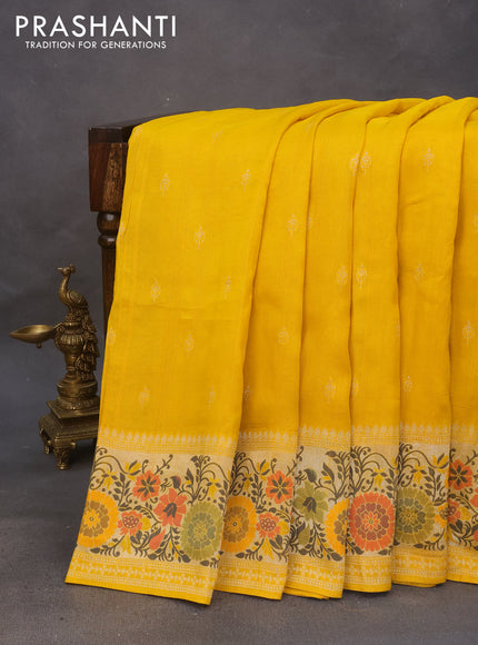 Banarasi raw silk saree mustard yellow with zari woven buttas and zari woven floral design paithani border