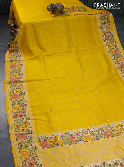 Banarasi raw silk saree mustard yellow with zari woven buttas and zari woven floral design paithani border