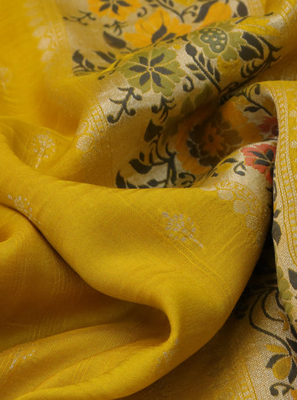 Banarasi raw silk saree mustard yellow with zari woven buttas and zari woven floral design paithani border