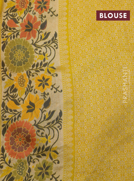 Banarasi raw silk saree mustard yellow with zari woven buttas and zari woven floral design paithani border