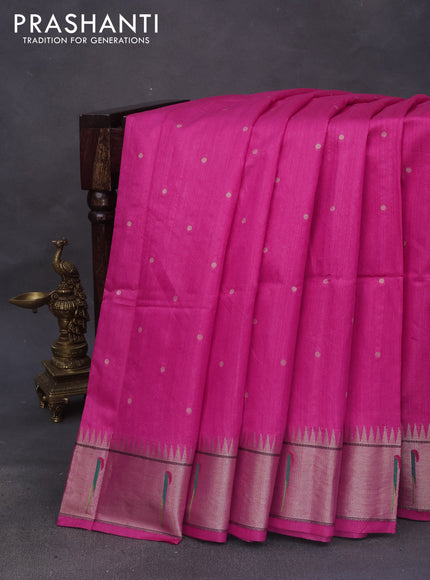 Semi tussar saree pink with zari woven buttas & paithani weaves and zari woven muniya butta border