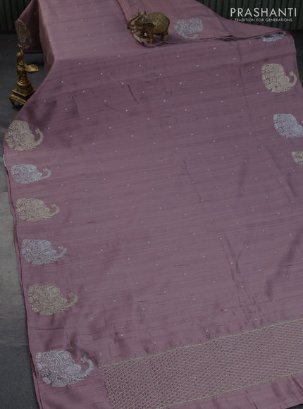 Semi tussar saree pastel purple with zari woven buttas and elephant zari woven butta border