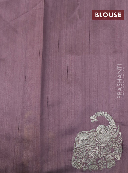 Semi tussar saree pastel purple with zari woven buttas and elephant zari woven butta border