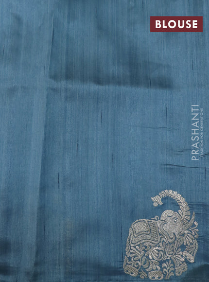 Semi tussar saree pastel blue with zari woven buttas and elephant zari woven butta border