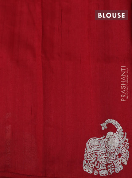 Semi tussar saree red with zari woven buttas and elephant zari woven butta border