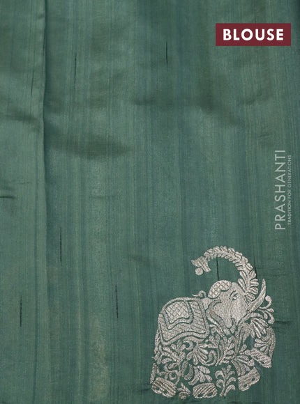 Semi tussar saree pastel green with zari woven buttas and elephant zari woven butta border