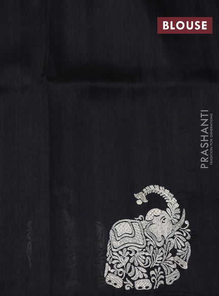 Semi tussar saree black with zari woven buttas and elephant zari woven butta border