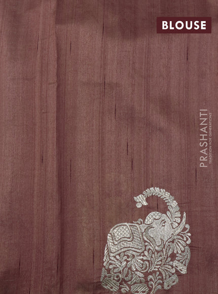 Semi tussar saree pastel brown with zari woven buttas and elephant zari woven butta border