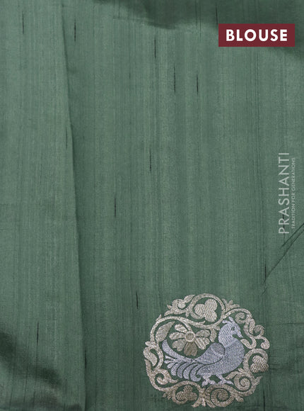 Semi tussar saree pastel green with zari woven buttas and zari woven butta border