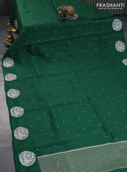 Semi tussar saree green with zari woven buttas and zari woven butta border