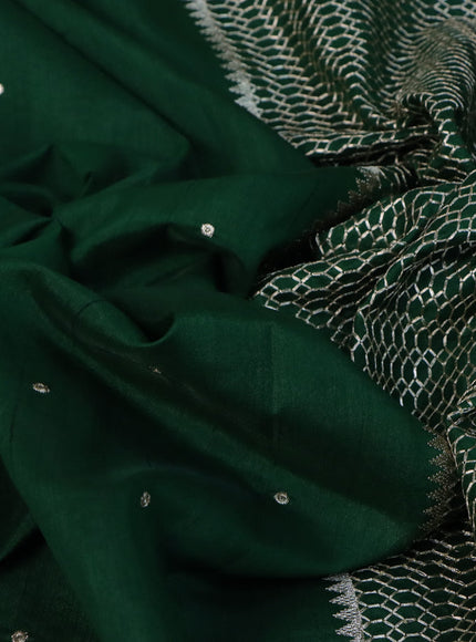 Semi tussar saree green with zari woven buttas and zari woven butta border