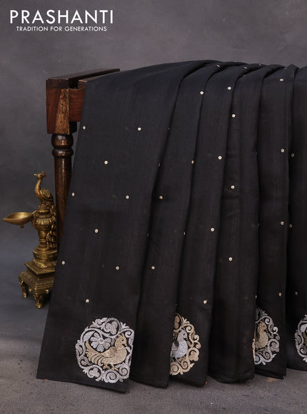 Semi tussar saree black with zari woven buttas and zari woven butta border