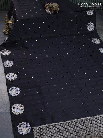 Semi tussar saree black with zari woven buttas and zari woven butta border