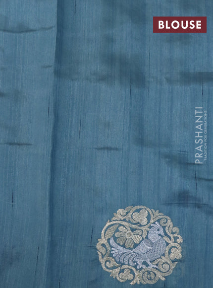 Semi tussar saree pastel blue with zari woven buttas and zari woven butta border