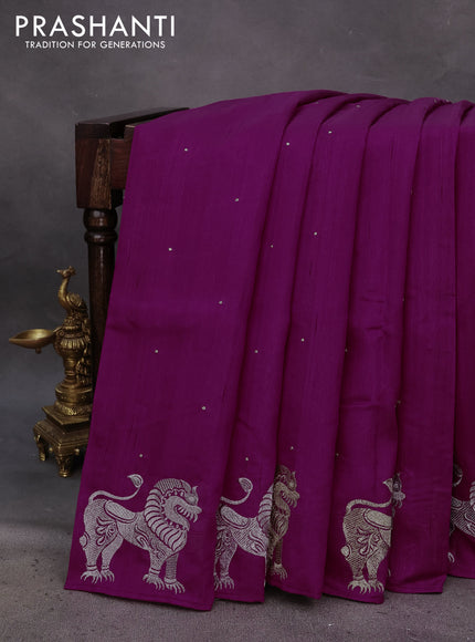 Semi tussar saree dark magenta pink with zari woven buttas and zari woven butta border