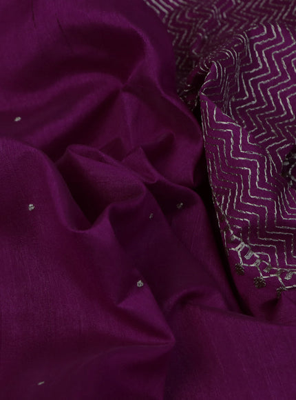 Semi tussar saree dark magenta pink with zari woven buttas and zari woven butta border