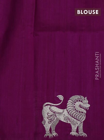 Semi tussar saree dark magenta pink with zari woven buttas and zari woven butta border