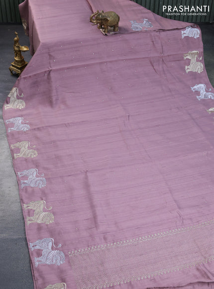 Semi tussar saree rosey brown with zari woven buttas and zari woven butta border