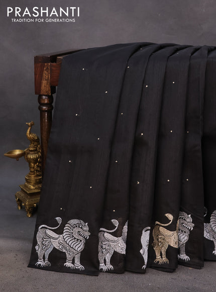 Semi tussar saree black with zari woven buttas and zari woven butta border