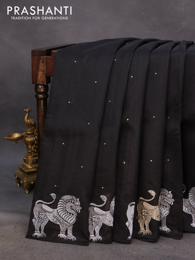 Semi tussar saree black with zari woven buttas and zari woven butta border