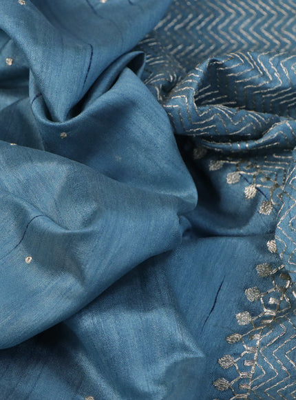 Semi tussar saree pastel blue with zari woven buttas and zari woven butta border