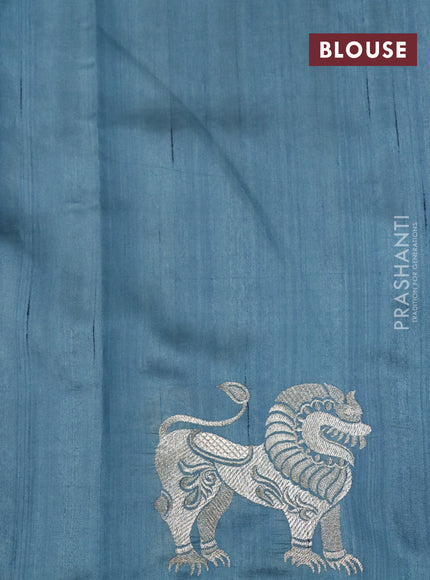 Semi tussar saree pastel blue with zari woven buttas and zari woven butta border