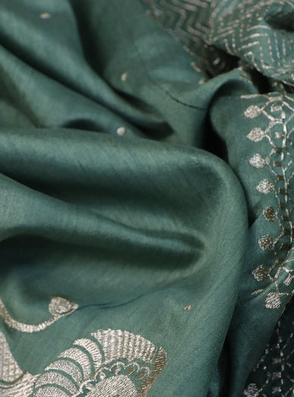 Semi tussar saree pastel green with zari woven buttas and zari woven butta border