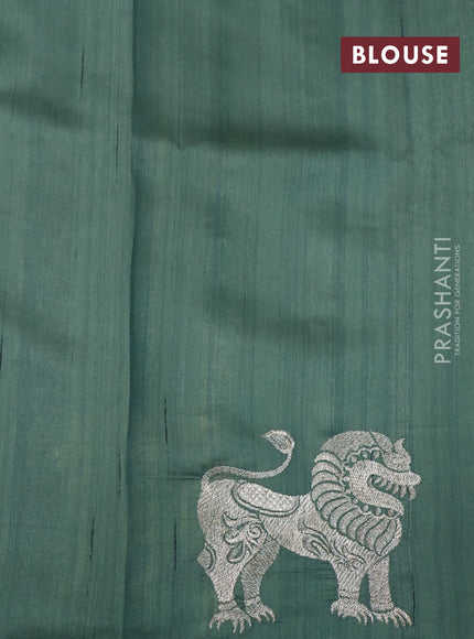 Semi tussar saree pastel green with zari woven buttas and zari woven butta border