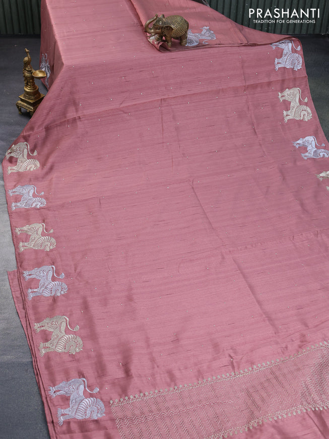 Semi tussar saree pastel brown with zari woven buttas and zari woven butta border