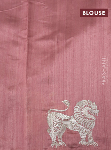 Semi tussar saree pastel brown with zari woven buttas and zari woven butta border