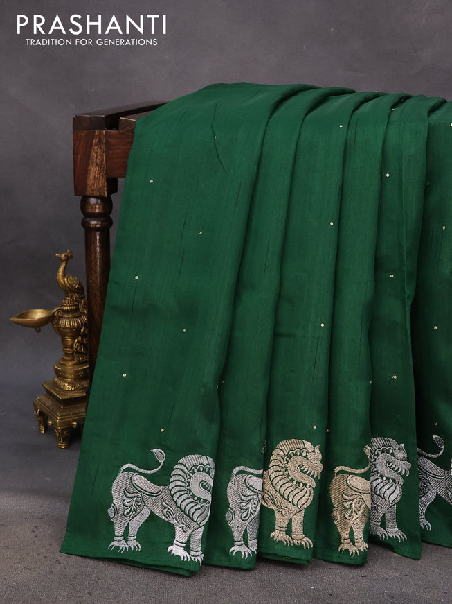 Semi tussar saree green with zari woven buttas and zari woven butta border