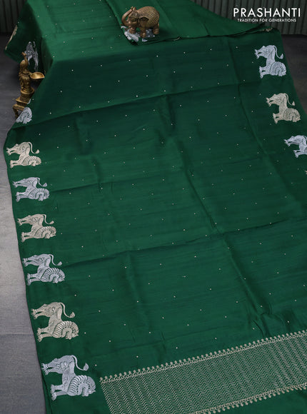 Semi tussar saree green with zari woven buttas and zari woven butta border