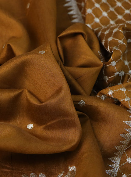 Semi tussar saree mustard yellow with zari woven buttas and zari woven annam butta border