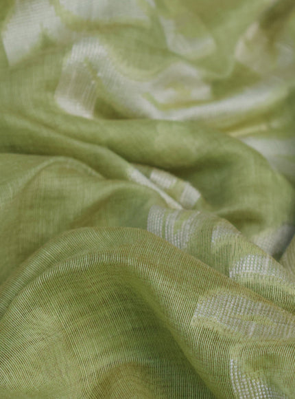 Munga cotton saree pista green with thread & zari woven buttas and thread woven border