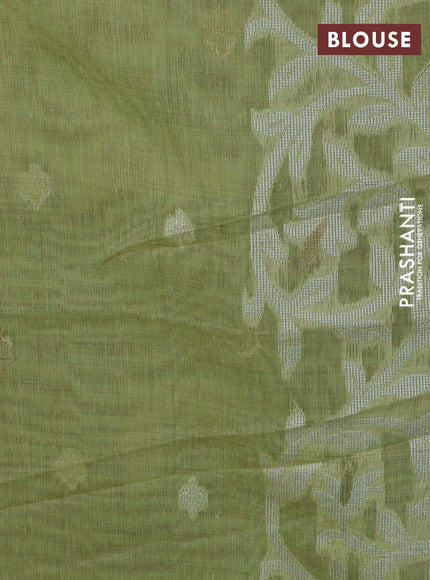 Munga cotton saree pista green with thread & zari woven buttas and thread woven border