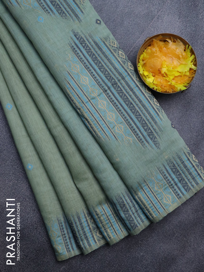 Munga cotton saree pastel green with thread & zari woven buttas and woven border