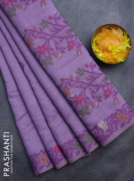 Munga cotton saree lavender shade with thread & zari woven floral buttas and woven border