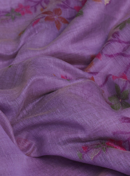 Munga cotton saree lavender shade with thread & zari woven floral buttas and woven border