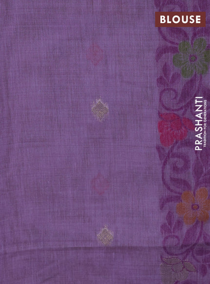 Munga cotton saree lavender shade with thread & zari woven floral buttas and woven border