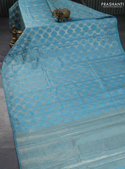 Chiniya silk saree pastel blue with allover zari weaves in borderless style