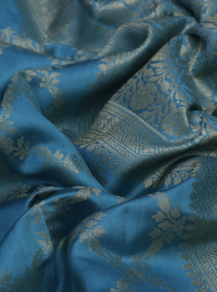 Chiniya silk saree pastel blue with allover zari weaves in borderless style