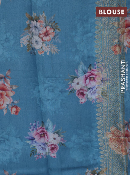 Chiniya silk saree pastel blue with allover zari weaves in borderless style