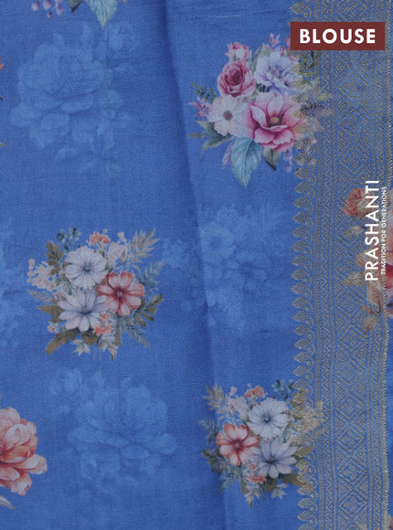 Chiniya silk saree blue with allover zari weaves in borderless style