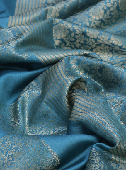 Chiniya silk saree blue shade with allover box type zari weaves and zari woven border