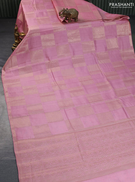 Chiniya silk saree pastel pink with allover box type zari weaves and zari woven border